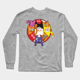 Funny Hippie Cool Cats Cartoon Long Sleeve T-Shirt